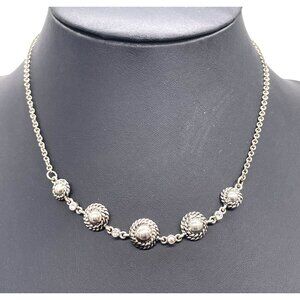 MA Pave Rhinestone Round Link Chain Choker Necklace Silver Tone Ethnic
